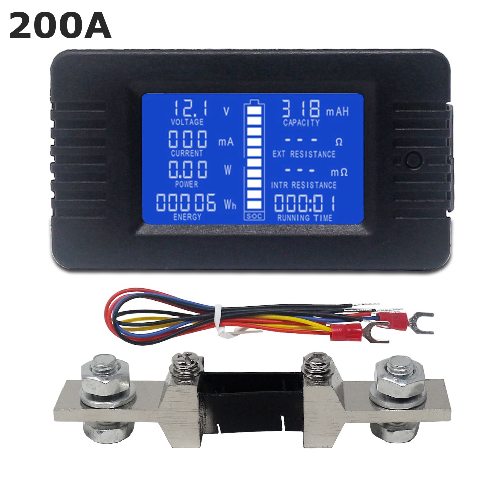 Car Battery Tester Power Digital Ammeter Voltmeter Energy Consumption SOC Running time Meter DC 0-200V 10A 50A 200A 300A: with 200A shunt