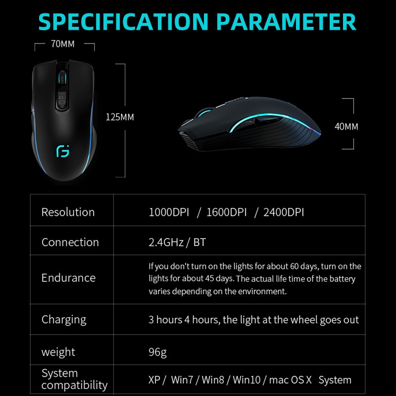 VicTsing-ratón inalámbrico X9 2,4G, accesorio con Bluetooth 5,0, recargable, 4000DPI, ajustable, ultrafino, silencioso, ergonómico, para ordenador portátil y PC