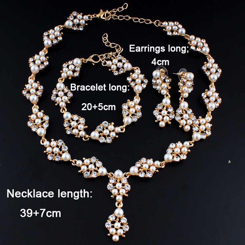 Jiayijiaduo Imitação pearl jewelry set 3 ps para as mulheres de noiva acessórios do casamento colar brincos de ouro-cor pulseira de presente