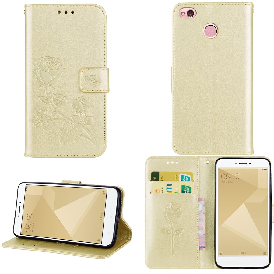 Xiaomi Redmi 3 S Case Leather Case Back Cover Voor Xiaomi Redmi 3 S PRO Rose Bloem Telefoon Gevallen redmi 3 PRO 3 S Cover: Gold