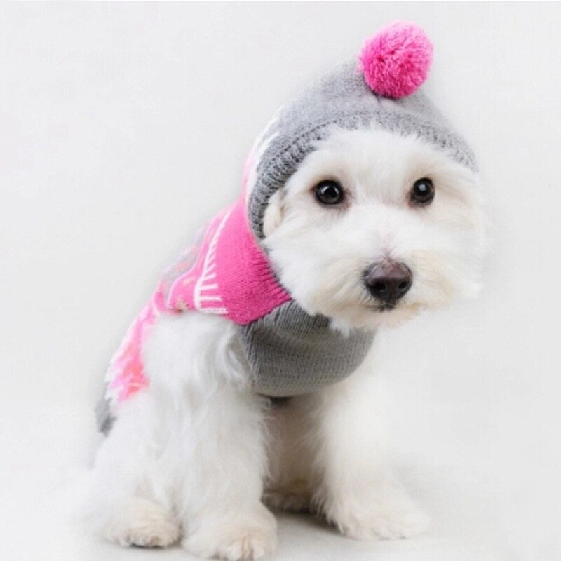 Herfst/winter Wol Hond Truien Kerst Sneeuwvlok Stijl met Cap voor Kleine en Middelgrote Hond Kleding Huisdier levert (roze)