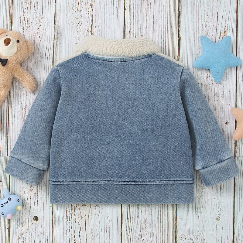 Baby Meisje Jongen Denim Katoenen Jas Baby Waggel Kind Jean Jas Denim Fleece Patchwork Baby Blazer Uitloper Lente Herfst 0-3Y