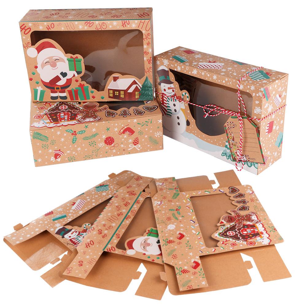 Ourwarm 12/24Pcs Kraftpapier Kerst Cookie Dozen Met Clear Window 22*15*7Cm nieuwjaar Gunsten Dozen Voor Cookies Treats