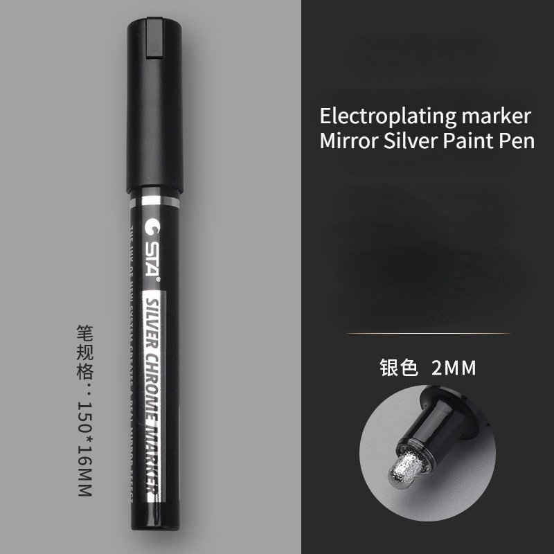 Galvanik Spiegel Silber Farbe Stift Hand-reparatur Chrom-überzogene Metall Wasserdichte Reifen Keramik berühren-hoch Farbe 1mm/2mm Feder: 2mm