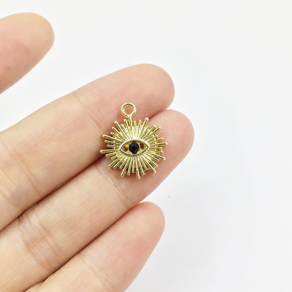 Eruifa 10 stücke 15mm Auge strass druck Gold/Silber überzogene zink-legierung Reize Anhänger Schmuck DIY Halskette 2 farben