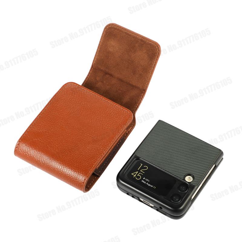 Couro do plutônio caso do telefone saco da cintura para samsung z flip 3 5g clipe de cinto lychee coldre fold telefone capa para galaxy z flip3 5g SM-F707B