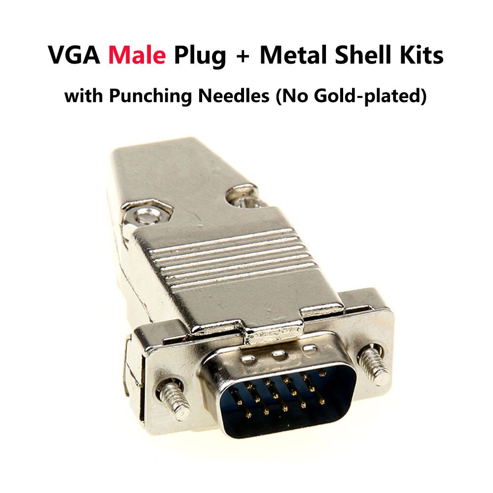 VGA Welding Connector DB15 Male Plug / Female Socket Metal Shell Kit 3 Rows 15 Pin Serial Port Connector D-SUB15 Adapters: Male Punching