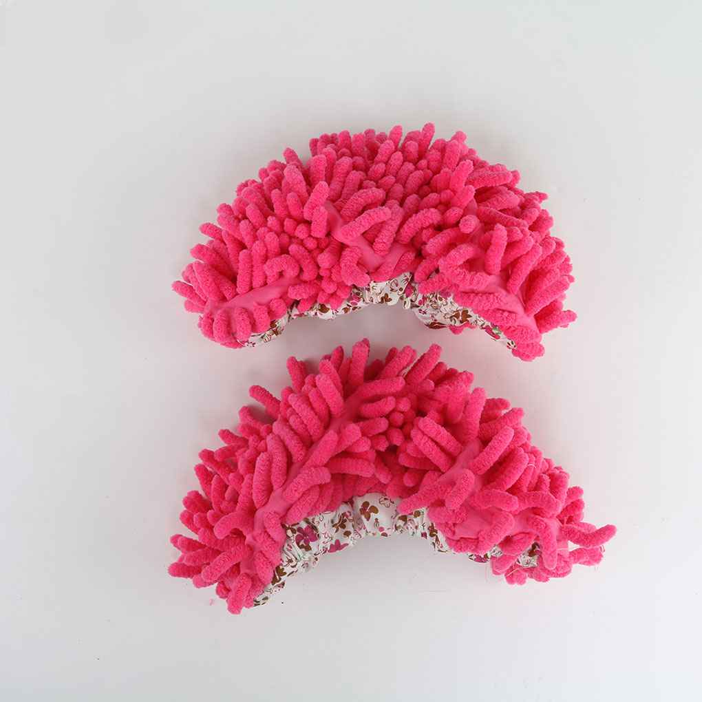 Lazy Mopping Shoes Cover Washable Chenille Fibre House Floor Cleaning Dust Mop Slippers Foot Socks Mop Shoes Duster Cloth: 2pcs rose Red