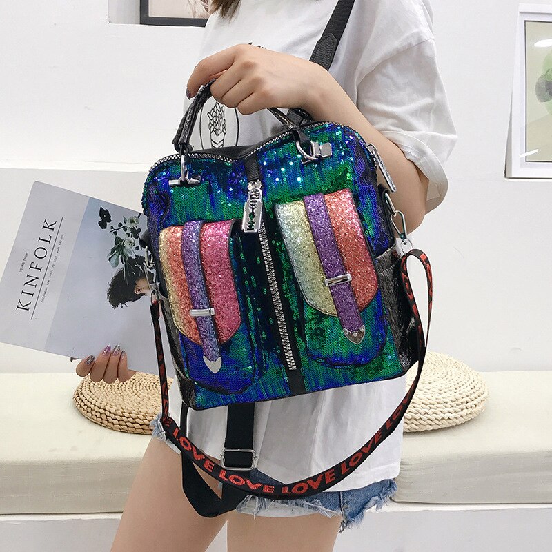 Draagbare Shining Pailletten Vrouwen Rugzak School Voor Meisje Reizen Grote Capaciteit Tassen Party Bags Glitter Rugzak Pu Rugzak
