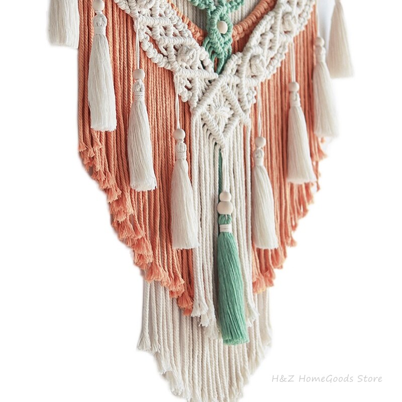 Handvävda färgmönster macrame vägghängande konst vävda bohemiska hantverk dekoration underbara gobelänger för hem sovrum 60*75cm