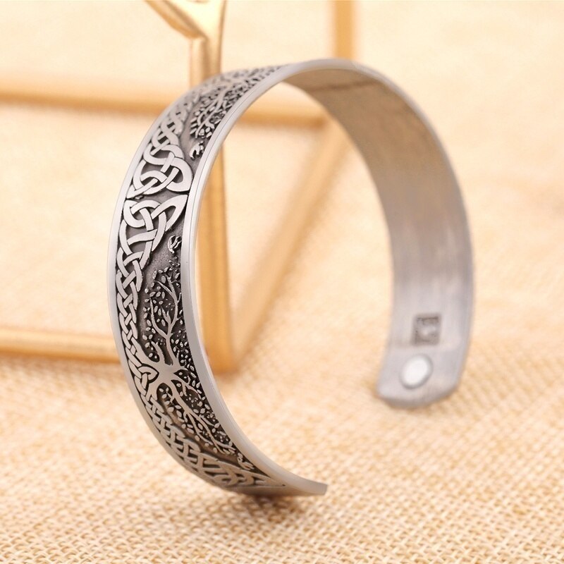 Viking vida árvore gravado manguito pulseira magnética saúde aberto pulseira para homem jóias