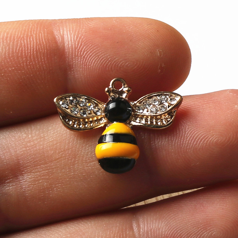 10Pcs 14X18Mm Vergulde Emaille Bee Charme Voor Sieraden Maken Leuke Oorbel Hanger Armband Ketting Charms diy Charms