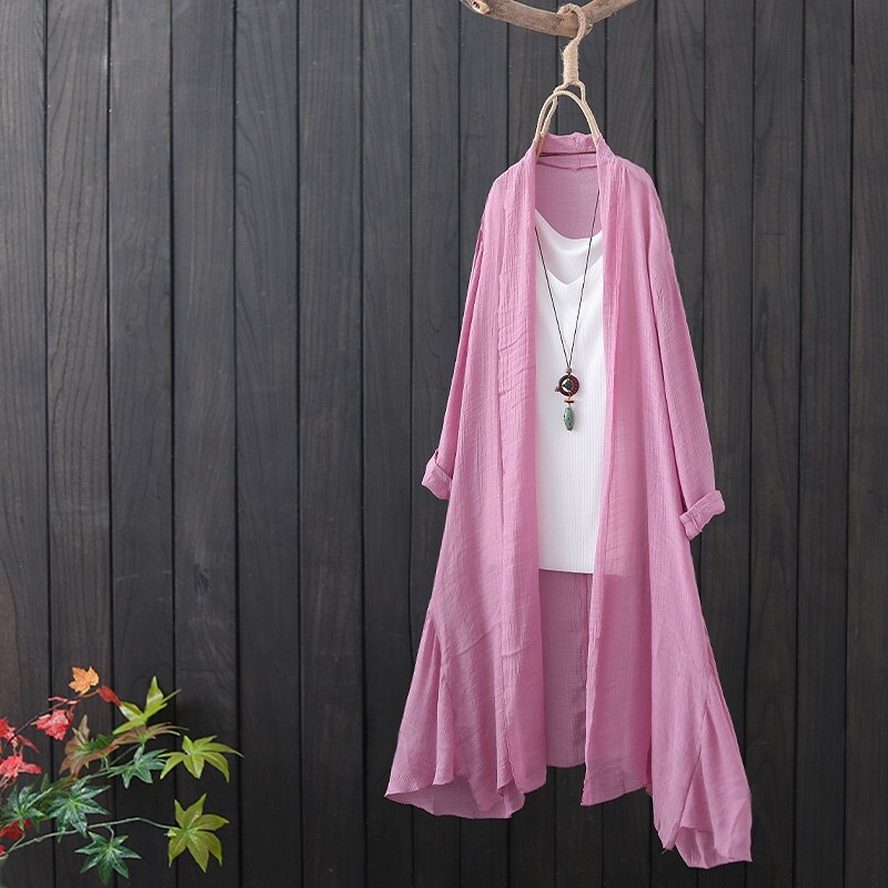 Klær i kinesisk stil kvinner topper sommer vintage lang skjorte kvinnelig tunika ensfarget hanfu tynn cardigan kinesisk topp 10459: 4