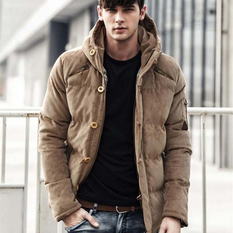 Winterjas Mannen Comfortabele Corduroy Engeland Stijl Jas Hooded Effen Kleur Gewatteerde Jassen Man Streetwear Parka Kleding: Champagne / XXXL