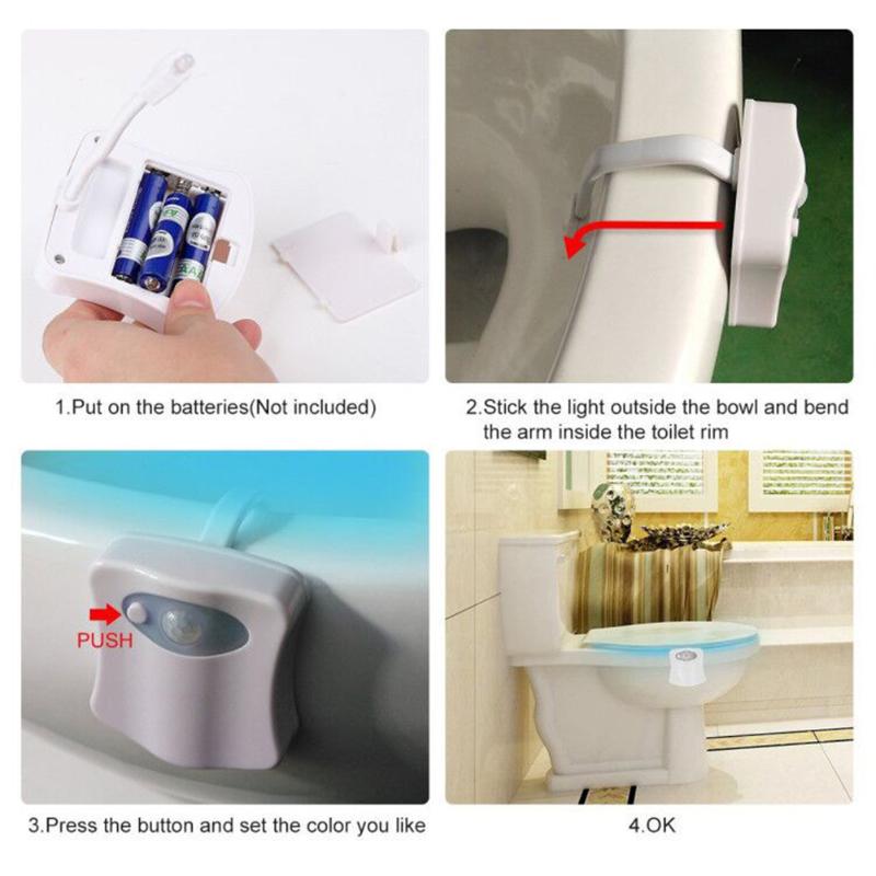 Smart Bathroom Toilet Nightlight LED Body Motion Activated On/Off Seat Sensor Lamp 8 Colors PIR Toilet Night Light lamp