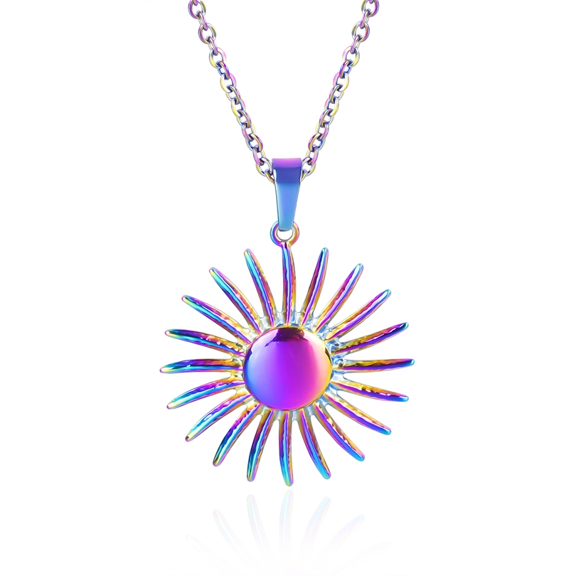 Colliers ronds avec pendentif soleil pour femmes et hommes, accessoires, bijoux d'espoir, collier en acier inoxydable, ras du cou Vintage, d'anniversaire: Rouge rouille