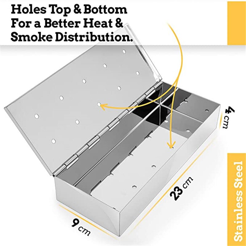 Stainless Steel BBQ Smoker Box Wood Chips Barbecue Smoker Indoor Outdoor Charcoal BBQ Grill Meat Infused Smoke Box BBQ Tools