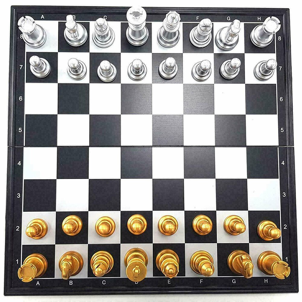 Ensemble de figurines d'échecs médiéval amusantes, avec échiquier de , 32 pièces d'or et d'argent, jeu de société magnétique, pour enfants