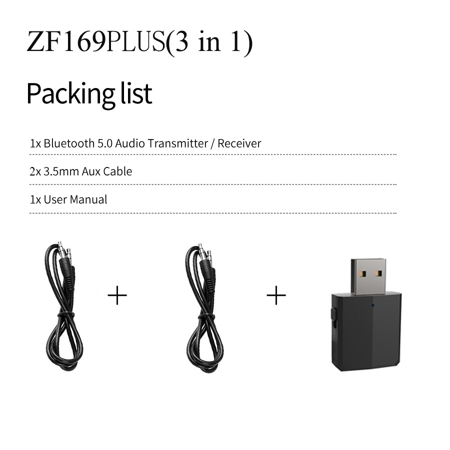 KN330 3 In 1 Usb Bluetooh 5.0 Audio Ontvanger Zender 3.5 Aux Jack Rca Stereo Draadloze Bluetooth Adapter Voor Tv pc Auto Muziek: ZF169PLUS Black V5.0