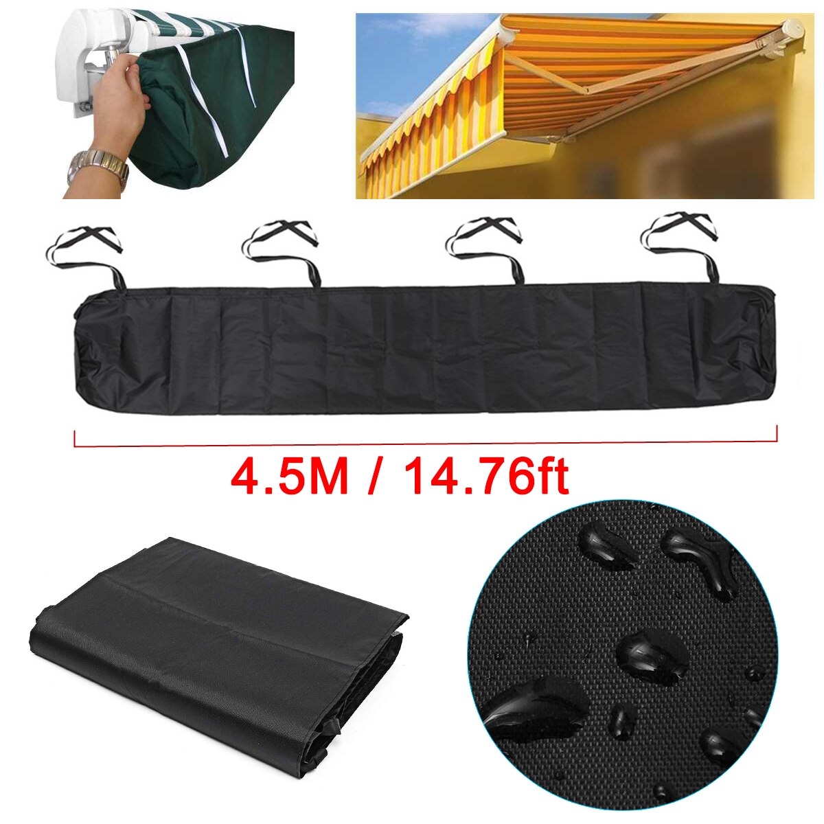 2/2.5/3/3.5/4/4.5/5m Oxford Patio Awning Winter Storage Bag Yard Garden Shelter Rain Weather Cover Protector Sun Canopy Cloth: Black-4.5M
