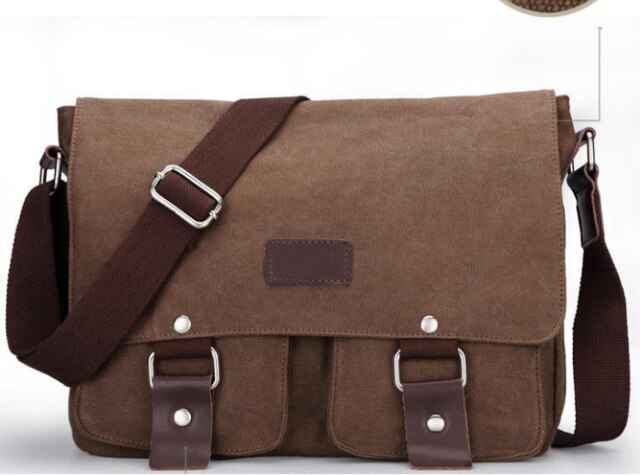 Herentas retro donkergrijs bruine messenger schoudertas klassiek casual 100%  katoenen canvas crossbody tas laptop ipad aktetas: Bruin