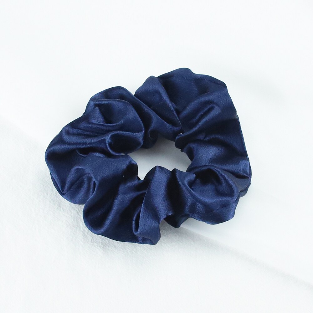 Chouchous en Satin de soie pour femmes et filles, élastique, en caoutchouc, solide, porte-queue de cheval, accessoires de cheveux, à la: Satin navyblue