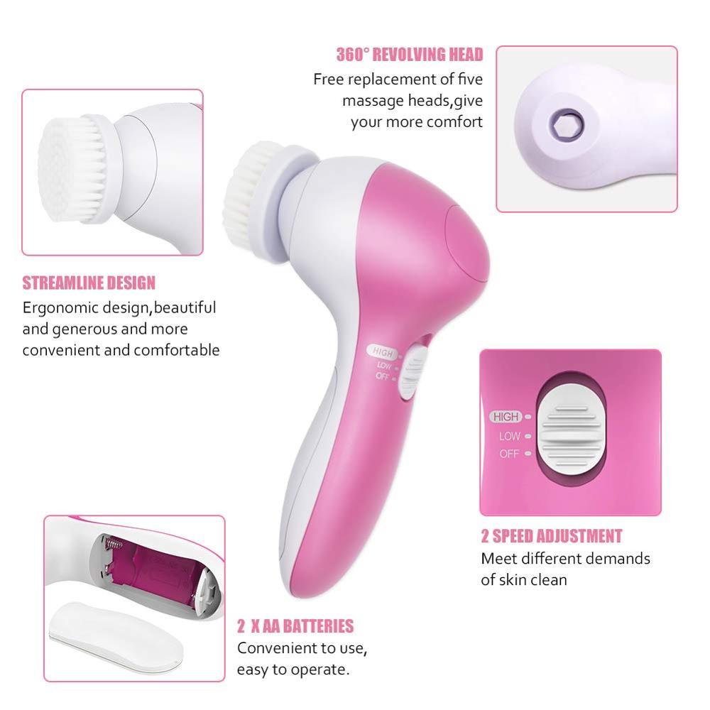 5 in 1 Elektrische Wasserdichte Gesichts Reinigung Dreh Pinsel einstellen für Tiefe Reinigung, Sanfte Peeling, Entfernen Mitesser, massieren