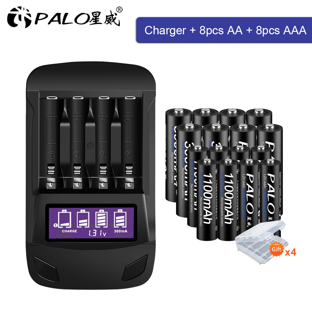 Palo 1.2V Aa Oplaadbare Batterij Aa + Aaa Batterij Oplaadbare Aaa 1.2V Ni-Mh Batterij + Smart Charger Aa aaa Batterij Oplader
