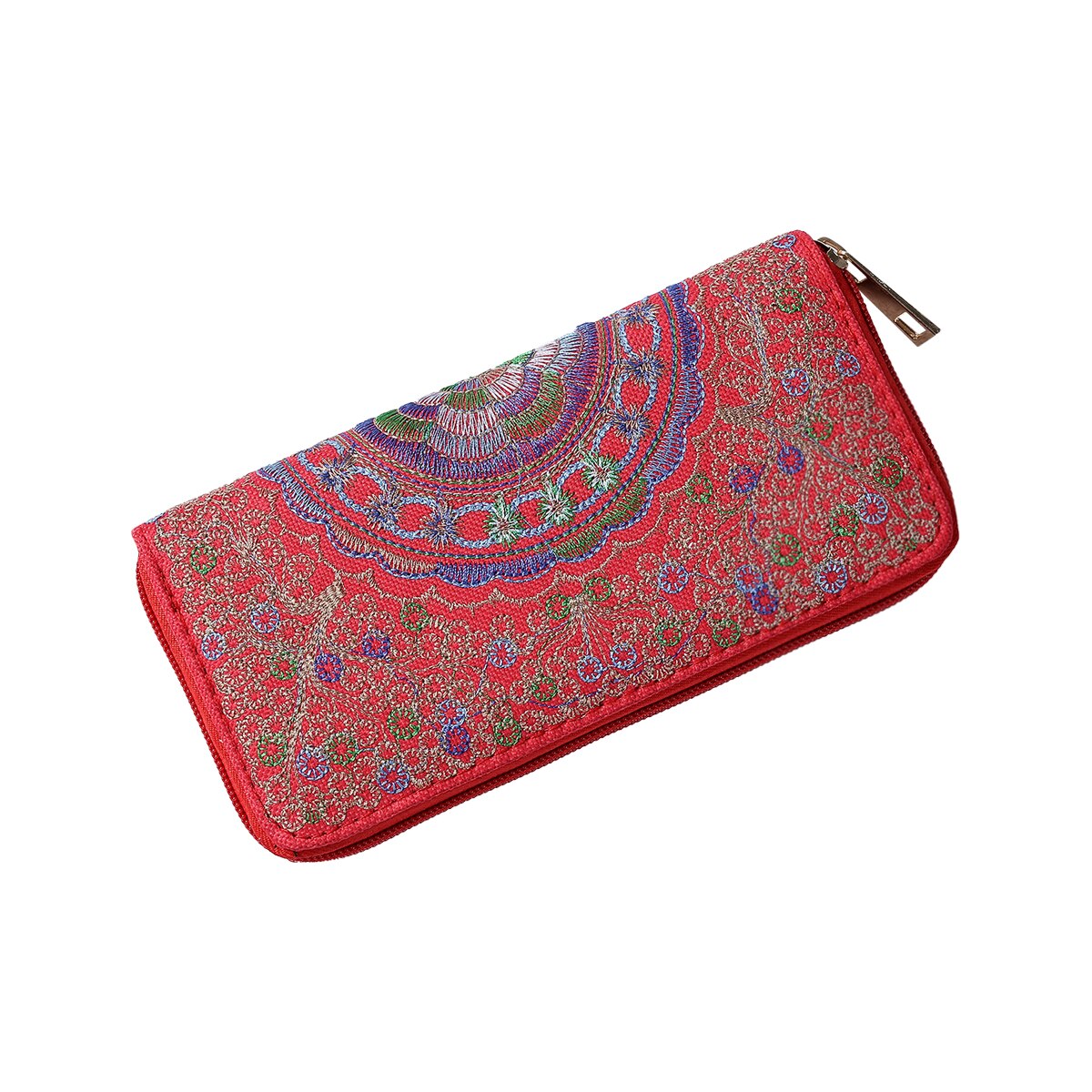 Celebrity style broderet blomsterpung lang pung til kvinder bærbar id kreditkortholder clutch: Rød