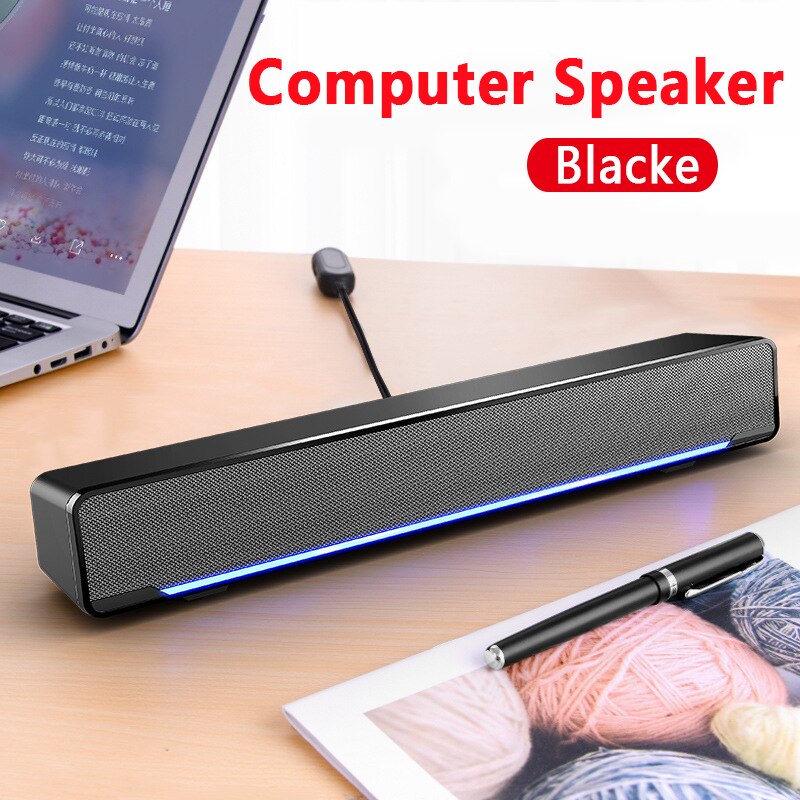 Kleine Strip Surround Luidspreker Usb Wired Bass Geluid Stereo 3.5Mm Audio Muziek Wit Zwart Speaker Voor Desktop Laptop Tv smartphone: black