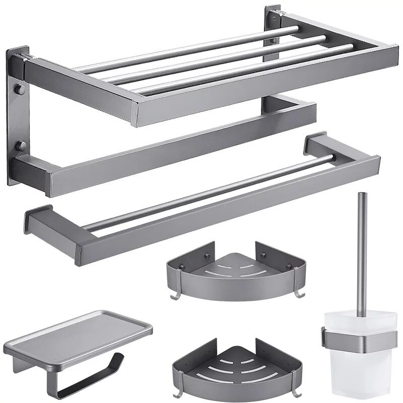 Gunmetal Grijs Badkamer Accessoire Set Ruimte Aluminium Metal Handdoekhouder Rack Bar Plank Papier Houder Tandenborstelhouder