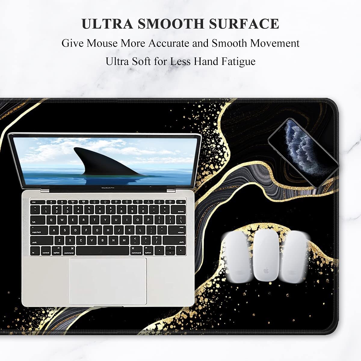 Black Gold Marbling Mouse Pad Gamer XXL Computer Mousepad Natural Rubber Office Anti-slip Keyboard Pad Laptop Desktop Mouse Pad