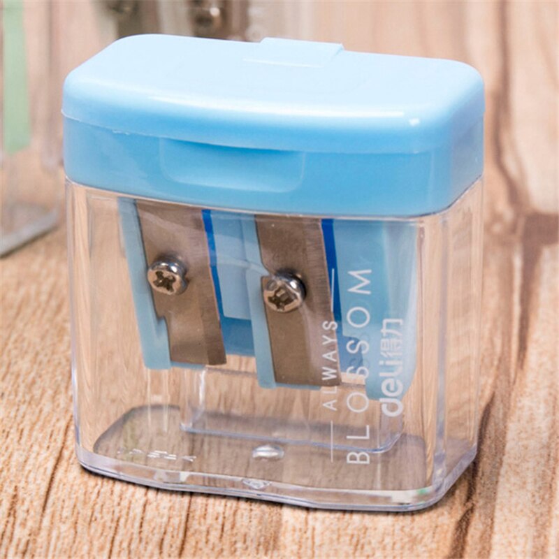 Sacapuntas de plástico de doble agujero, máquina de corte lápiz Deli 0576, transparente, Color caramelo: Blue