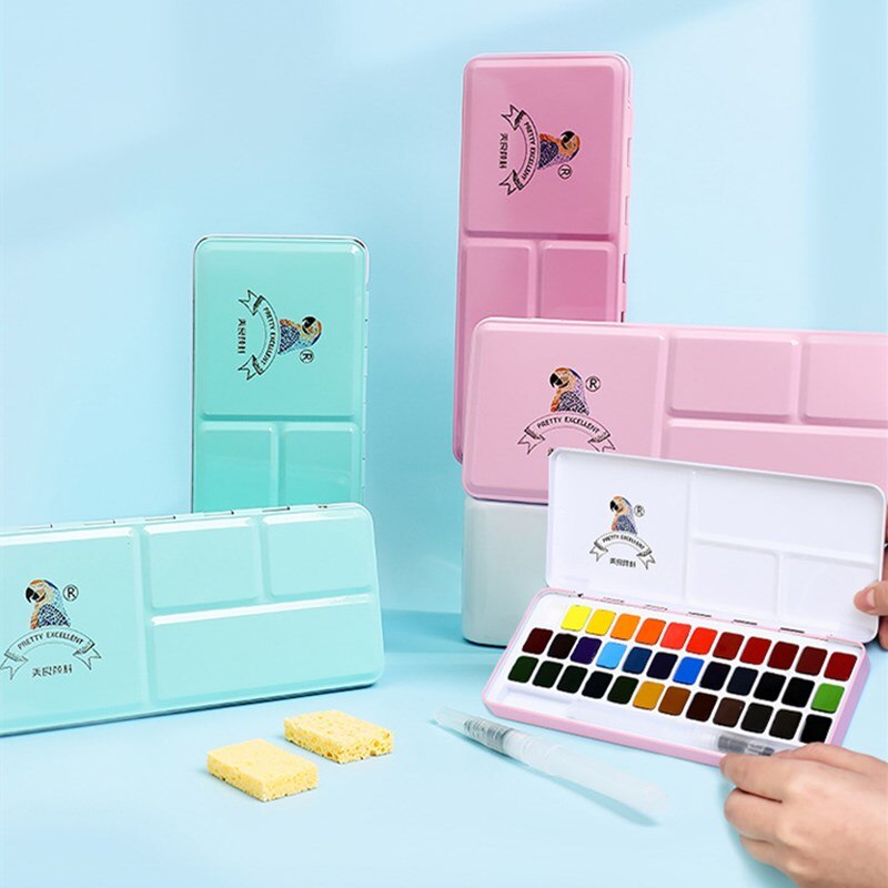 Meiliang-Conjunto de acuarelas portátil, caja de metal con paleta, pincel de pintura, herramientas de arte, 24/36 colores