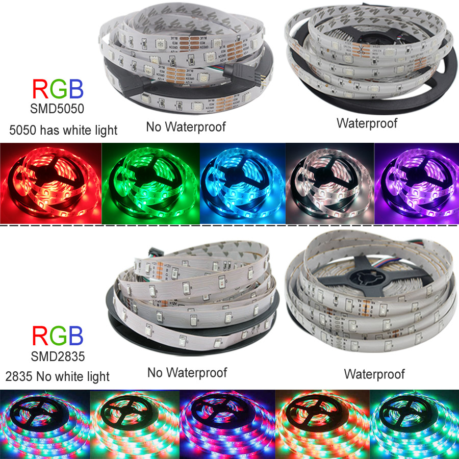 Led Strip Licht 5M 10M 15M Tape Diode Dc 12V Rgb 5050 Smd 2835 Flexibele Lint fita Led Light Strip Rgb + Afstandsbediening + Adapter