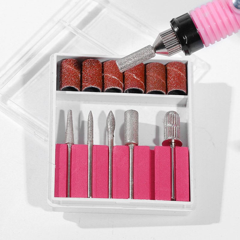 1 Juego de lima de uñas eléctrica giratoria de diamante, cortador de cutículas, brocas para uñas, papel de lija, pedicura, manicura, limpieza, lijadora, accesorios