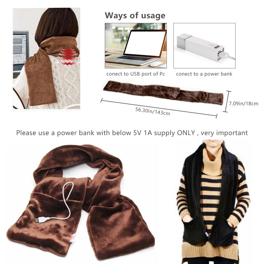 Elektrische verwarming, pluche sjaal, winterwarme nekwarmer, omslagdoek voor binnen en buiten, draagbaar, usb-aangedreven, thuis, koolstofvezel kraag