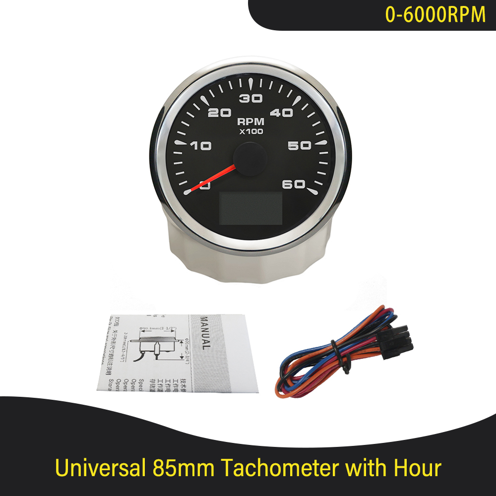 Universal 3K 4K 6K 8K Tachometer Gauges 85mm Lcd Rev Counters With Trip Hour Meter Speed Ratio for Auto Truck Boat Backlight: 6K BS