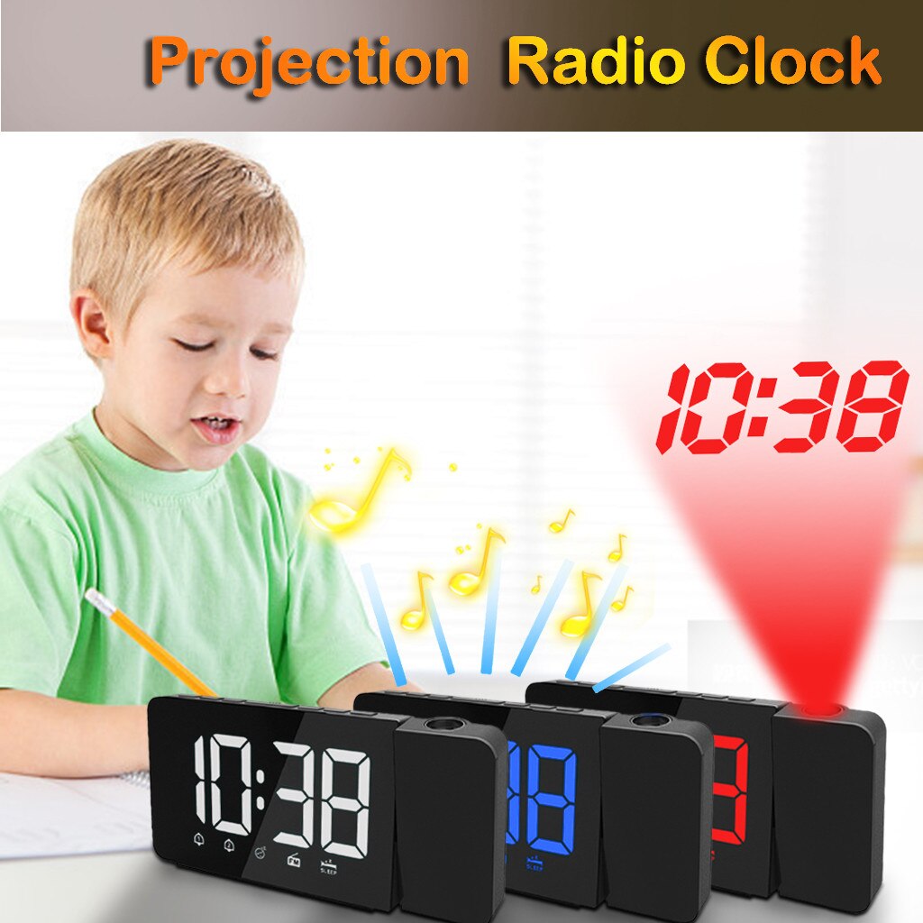 Projectie Wekker Display Digitale Klok Usb Charger Snooze Led Projectie Dual Alarm Fm Radio #0207g10