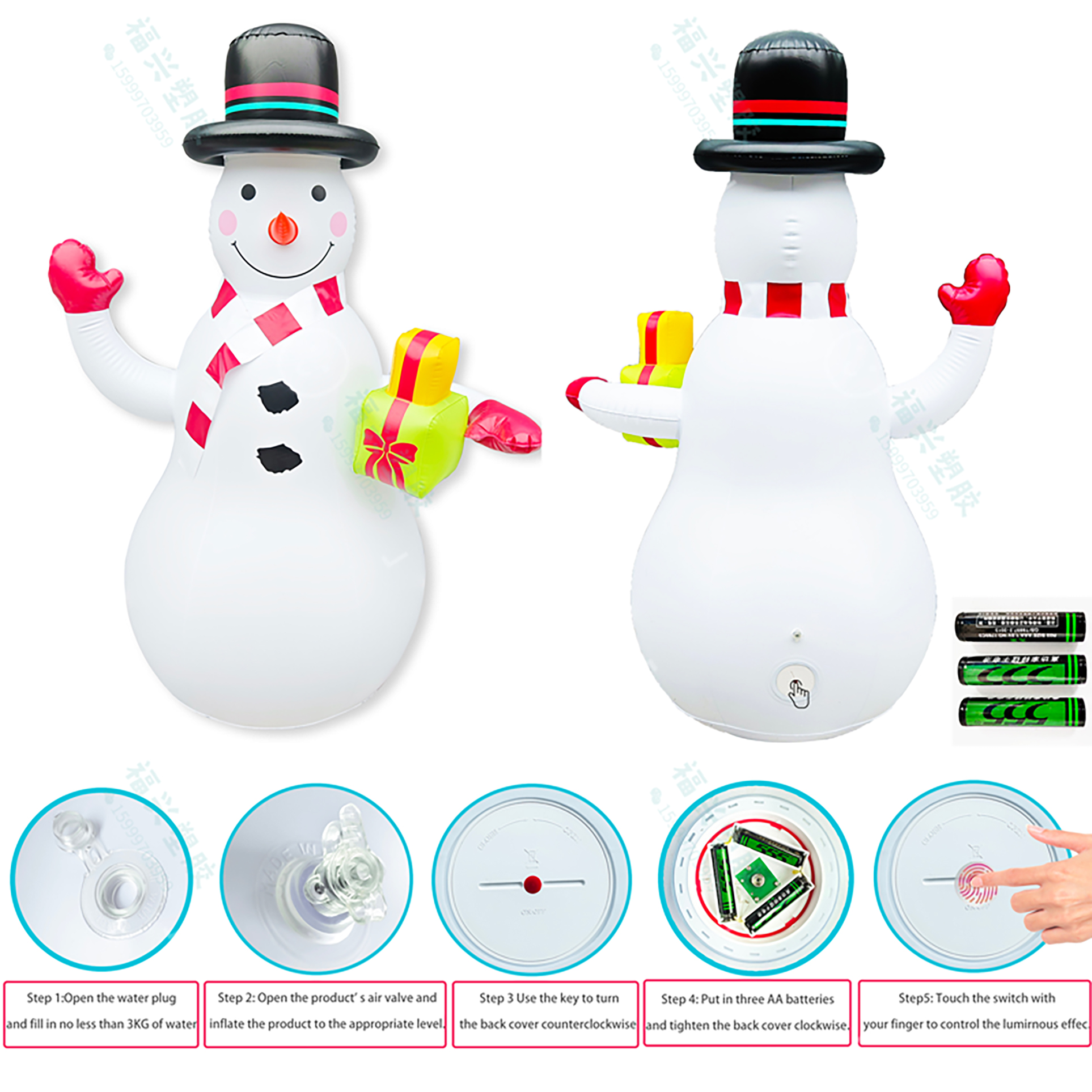 Kerst opblaasbare sneeuwpop buitendecoratie met ingebouwde LED-verlichting voor vakantiefeest Kersttuindecoratie