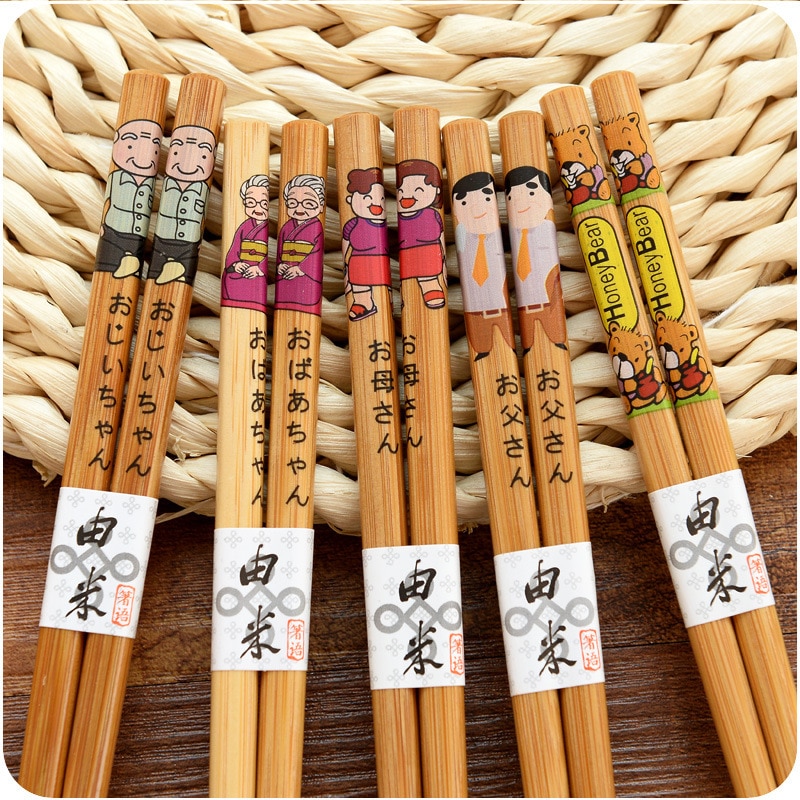Reusable Japanese style bamboo chopsticks set 5 pairs of Chinese food dessert chopsticks