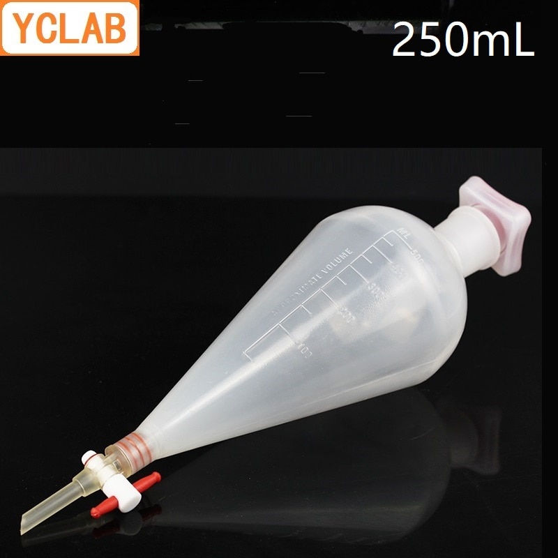 YCLAB 250mL Seperatory Embudo de plástico con forma PP con PTFE llave polipropileno Polytetrafluoroethylene de laboratorio