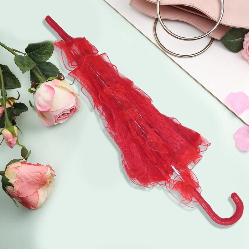 2 pièces dentelle Parasol mariage dentelle fleur mariage mariée Parasol parapluie, rouge & noir