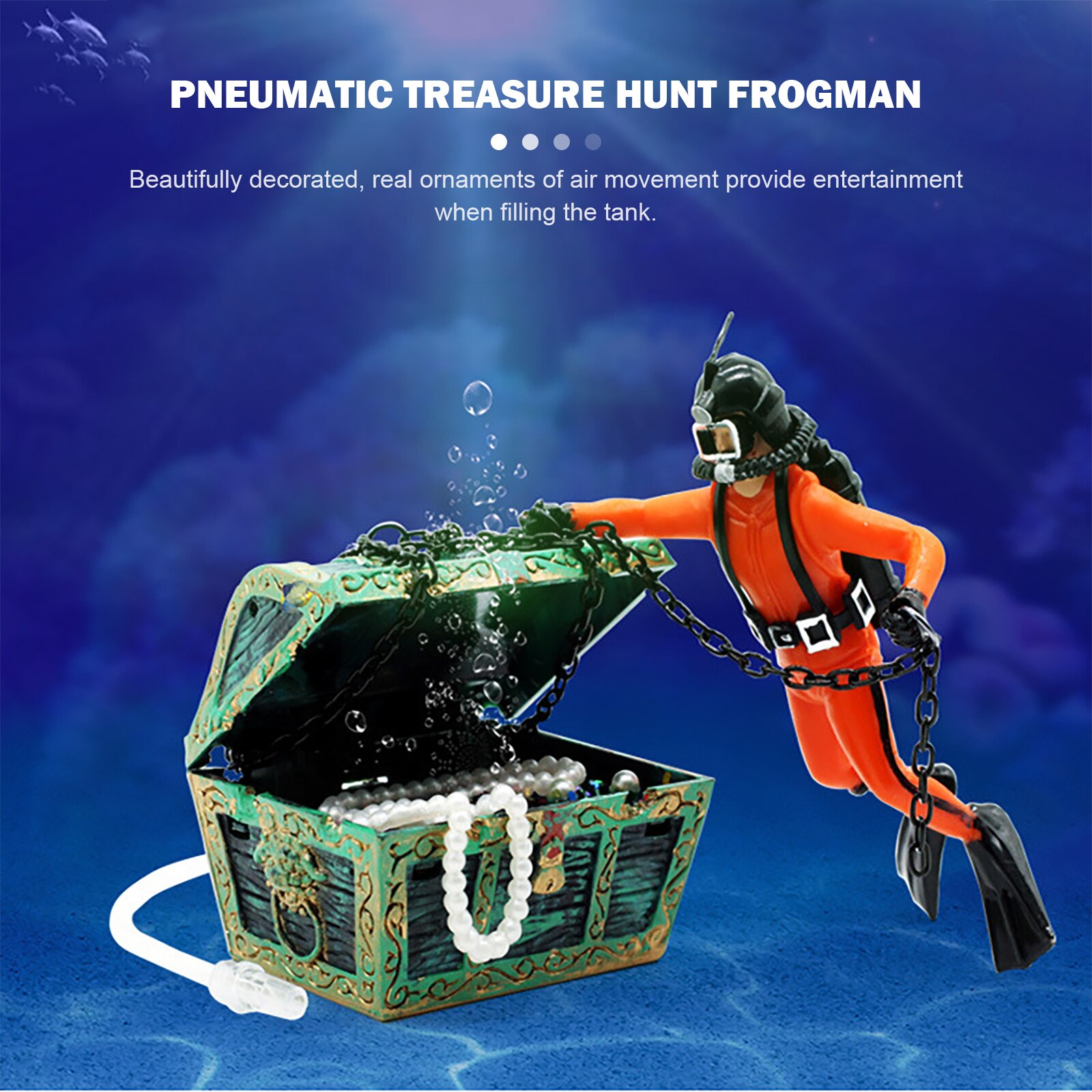 Fish Tank Treasure Chest &amp; Diver Live-Action Aerating Ornament Air Bubbler Movement Aquarium Undersea Decorations Home Decor