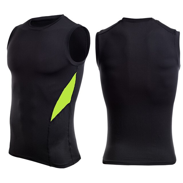 Dry fit ærmeløs herre løbevest gym fitness skjorte sommer slim tank tops sportsvest bodybuilding træning singlet: Sort grøn / Asiatisk størrelse m