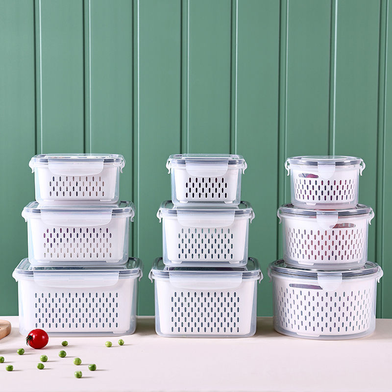 3PCS Kitchen Storage Basket Container Refrigerator Storage Box Fridge Fresh Kitchen Organizer Vegetable Fruit Boxes Drain Basket