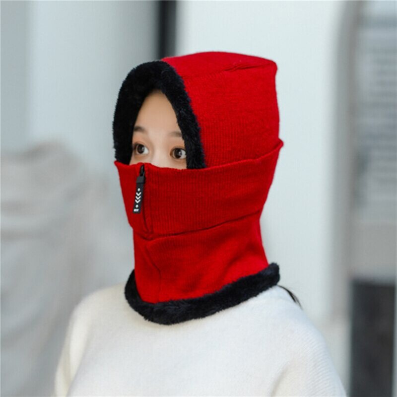 Reißverschluss Frauen Winter Hüte Plüsch Warme Sturmhaube Damen Ring Hütte Mit voll Gesicht Maske Kreative Atmungsaktive Gesichtsmaske
