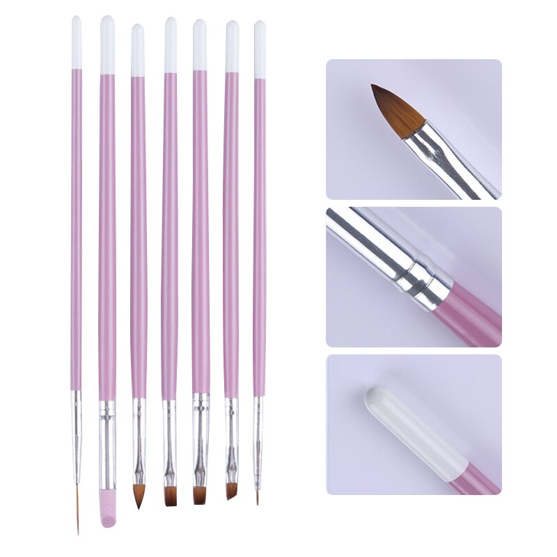 7 Stks/set Nail Borstel Schilderen Liner Pen Acryl Uv Gel Brush Varnish Cuticle Remover Kit Nail Art Gereedschap