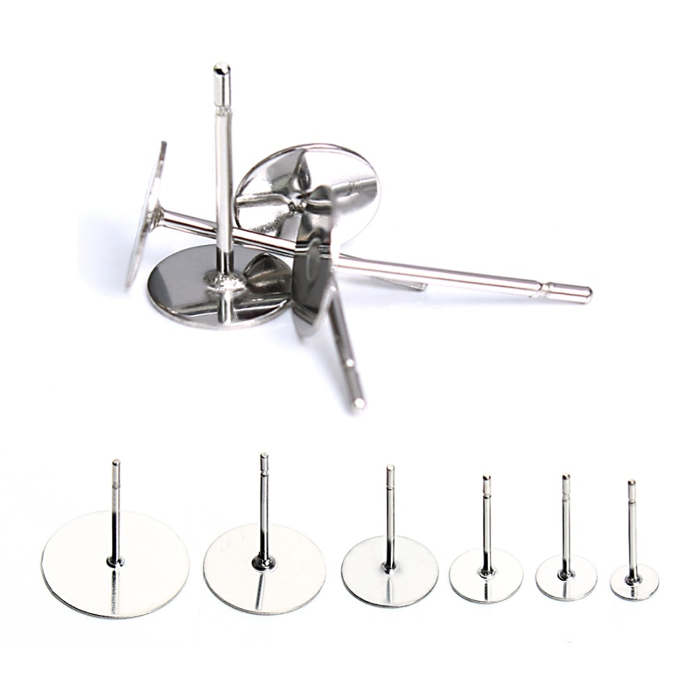 100 Stks/partij Rvs Blank Bericht Oorbel Studs Pins Zilver Kleur Platte Ronde Tray Base 3Mm 5Mm 6mm 8Mm Oor Sieraden Bevindingen