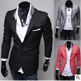Männer der Mantel Solide Tasche schlank passen Kleid Jacke Männlichen Langarm Zwei Tasten Revers Kleidung